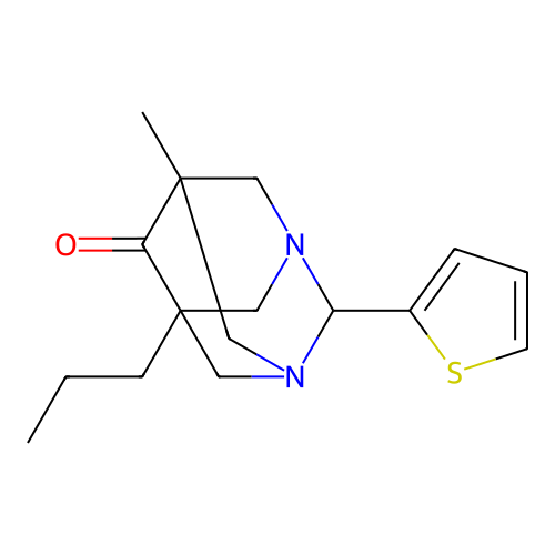 Tricyclo[3.3.1.1(3,7)]decan-6-one, 7-methyl-5-propyl-2-thiophen-2-yl-1,3-diaza- structure