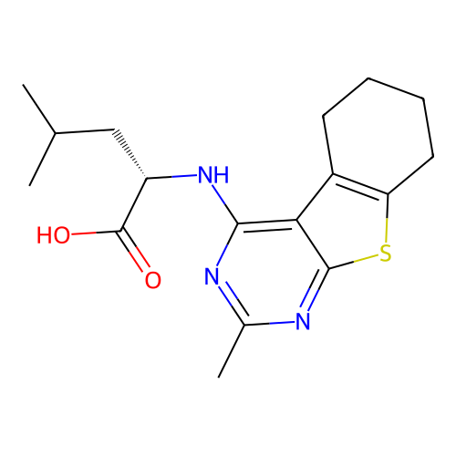 N-(2-methyl-5,6,7,8-tetrahydro[1]benzothieno[2,3-d]pyrimidin-4-yl)-L-leucine structure