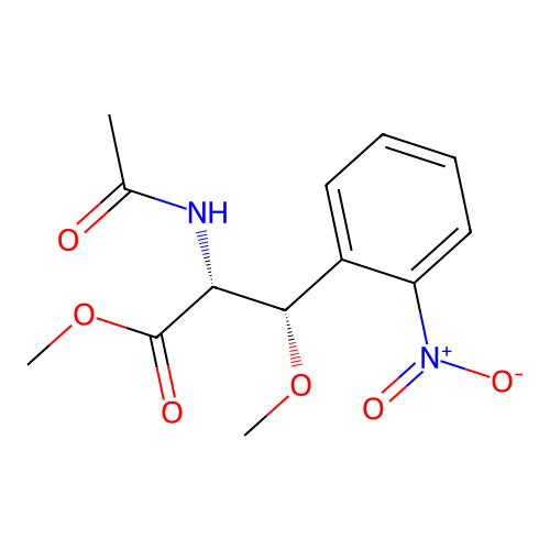 methyl (betaS)-N-acetyl-beta-methoxy-2-nitro-D-phenylalaninate structure
