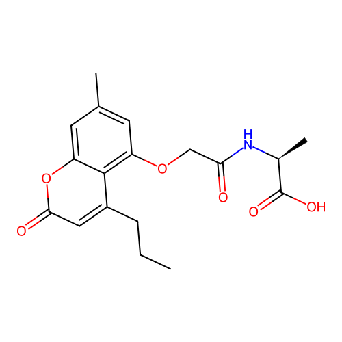 N-{[(7-methyl-2-oxo-4-propyl-2H-chromen-5-yl)oxy]acetyl}-L-alanine structure