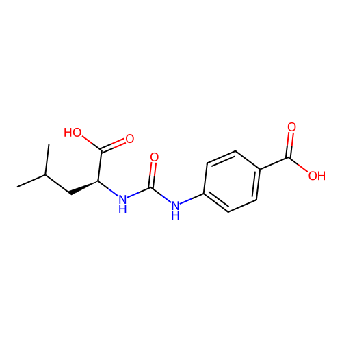 N-[(4-carboxyphenyl)carbamoyl]-L-leucine structure