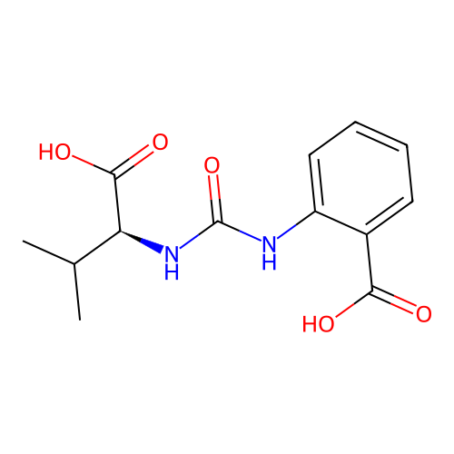2-({[(1S)-1-carboxy-2-methylpropyl]carbamoyl}amino)benzoic acid structure