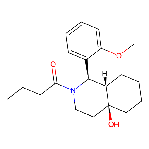 1-[(1R,4aS,8aS)-4a-hydroxy-1-(2-methoxyphenyl)-1,3,4,5,6,7,8,8a-octahydroisoquinolin-2-yl]butan-1-one structure