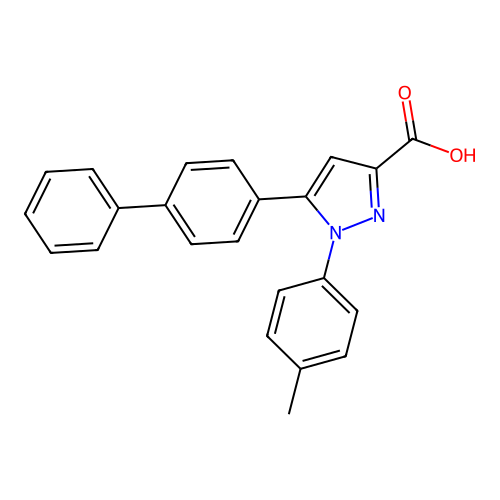 1-(4-methylphenyl)-5-(4-phenylphenyl)-1H-pyrazole-3-carboxylic acid structure
