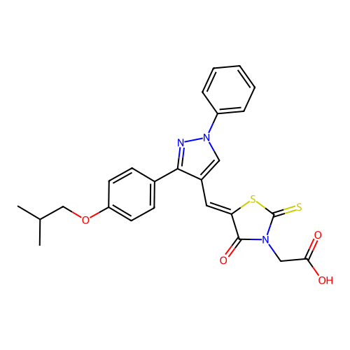 ((5Z)-5-{[3-(4-isobutoxyphenyl)-1-phenyl-1H-pyrazol-4-yl]methylene}-4-oxo-2-thioxo-1,3-thiazolidin-3-yl)acetic acid structure