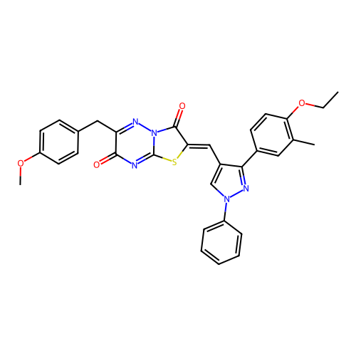 (2Z)-2-{[3-(4-ethoxy-3-methylphenyl)-1-phenyl-1H-pyrazol-4-yl]methylidene}-6-(4-methoxybenzyl)-7H-[1,3]thiazolo[3,2-b][1,2,4]triazine-3,7(2H)-dione structure