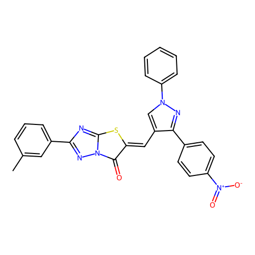(Z)-5-((3-(4-nitrophenyl)-1-phenyl-1H-pyrazol-4-yl)methylene)-2-(m-tolyl)thiazolo[3,2-b][1,2,4]triazol-6(5H)-one structure