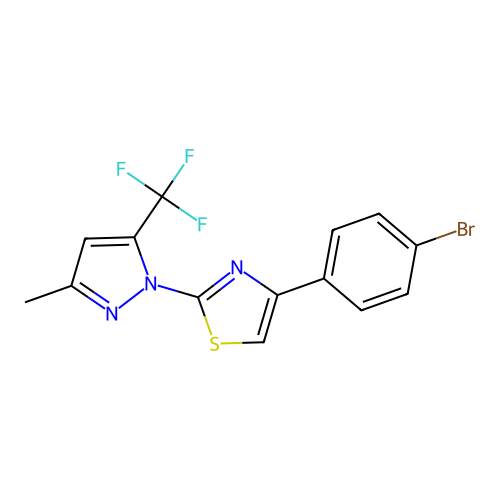 4-(4-bromophenyl)-2-[3-methyl-5-(trifluoromethyl)-1H-pyrazol-1-yl]-1,3-thiazole structure