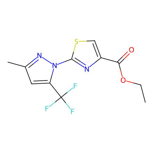 ethyl 2-[3-methyl-5-(trifluoromethyl)-1H-pyrazol-1-yl]-1,3-thiazole-4-carboxylate structure