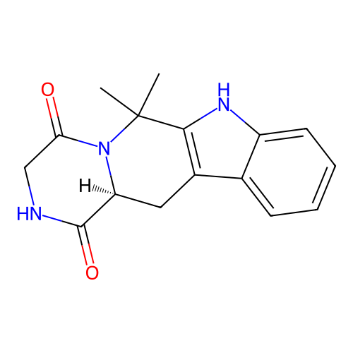 (S)-6,6-dimethyl-2,3,12,12a-tetrahydropyrazino[1',2':1,6]pyrido[3,4-b]indole-1,4(6H,7H)-dione structure