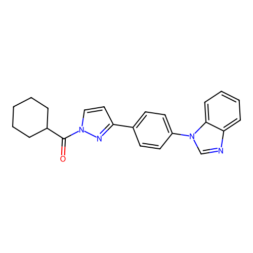 {3-[4-(1H-1,3-benzimidazol-1-yl)phenyl]-1H-pyrazol-1-yl}(cyclohexyl)methanone structure