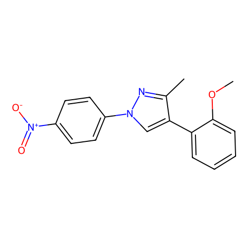 methyl 2-[3-methyl-1-(4-nitrophenyl)-1H-pyrazol-4-yl]phenyl ether structure