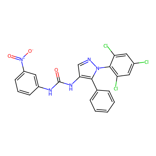 1-(3-Nitrophenyl)-3-[5-phenyl-1-(2,4,6-trichlorophenyl)pyrazol-4-yl]urea structure