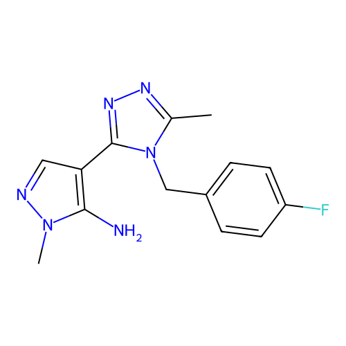 4-[4-(4-fluorobenzyl)-5-methyl-4H-1,2,4-triazol-3-yl]-1-methyl-1H-pyrazol-5-amine structure