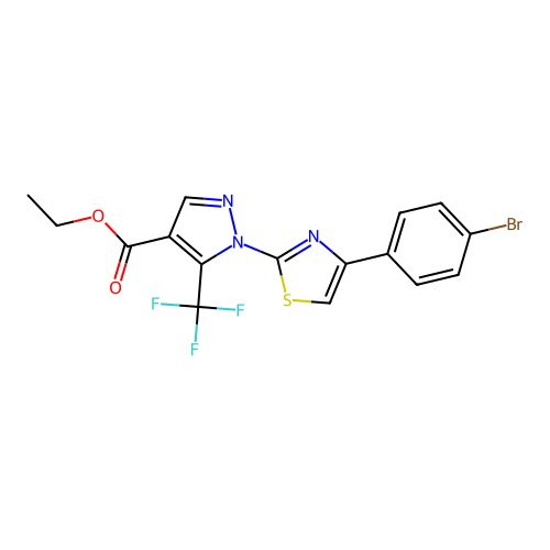 ethyl 1-[4-(4-bromophenyl)-1,3-thiazol-2-yl]-5-(trifluoromethyl)-1H-pyrazole-4-carboxylate structure