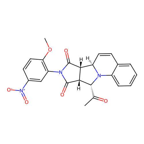 (6aR,6bS,9aR,10S)-10-acetyl-8-(2-methoxy-5-nitrophenyl)-9a,10-dihydro-6aH-pyrrolo[3',4':3,4]pyrrolo[1,2-a]quinoline-7,9(6bH,8H)-dione structure