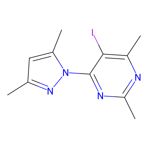 4-(3,5-dimethyl-1H-pyrazol-1-yl)-5-iodo-2,6-dimethylpyrimidine structure