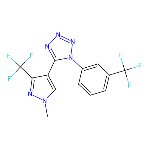 5-[1-methyl-3-(trifluoromethyl)-1H-pyrazol-4-yl]-1-[3-(trifluoromethyl)phenyl]-1H-1,2,3,4-tetraazole structure