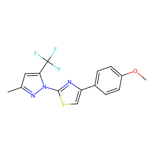 4-(4-methoxyphenyl)-2-[3-methyl-5-(trifluoromethyl)-1H-pyrazol-1-yl]-1,3-thiazole structure