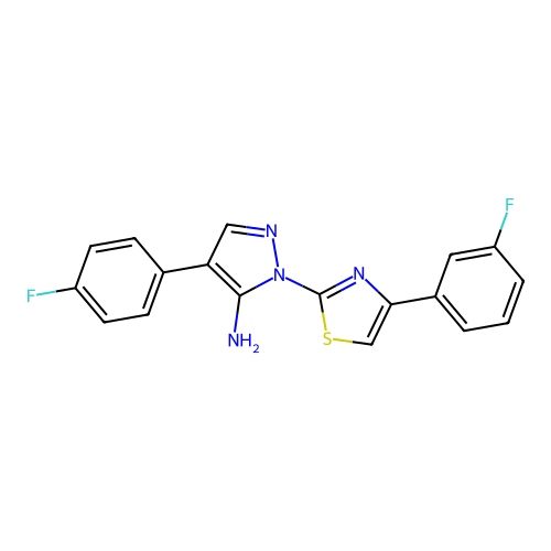 4-(4-fluorophenyl)-1-[4-(3-fluorophenyl)-1,3-thiazol-2-yl]-1H-pyrazol-5-amine structure