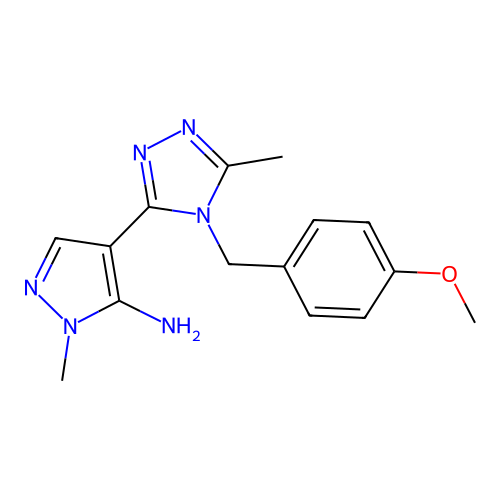 4-[4-(4-methoxybenzyl)-5-methyl-4H-1,2,4-triazol-3-yl]-1-methyl-1H-pyrazol-5-amine structure