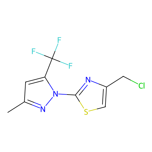 4-(chloromethyl)-2-[3-methyl-5-(trifluoromethyl)-1H-pyrazol-1-yl]-1,3-thiazole structure