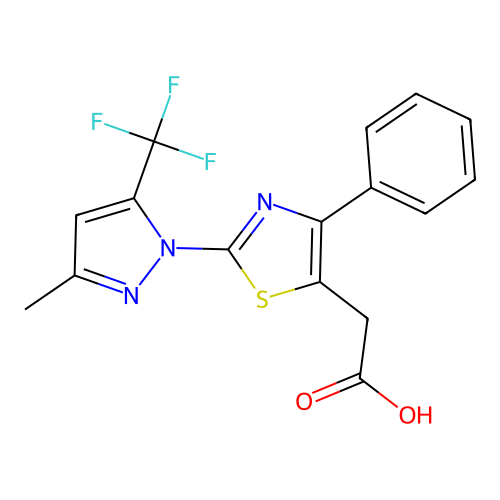 2-{2-[3-methyl-5-(trifluoromethyl)-1H-pyrazol-1-yl]-4-phenyl-1,3-thiazol-5-yl}acetic acid structure