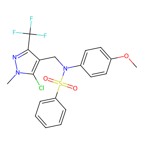 N-{[5-chloro-1-methyl-3-(trifluoromethyl)-1H-pyrazol-4-yl]methyl}-N-(4-methoxyphenyl)benzenesulfonamide structure