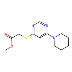 Acetic acid, ((6-(1-piperidinyl)-4-pyrimidinyl)thio)-, methyl ester structure