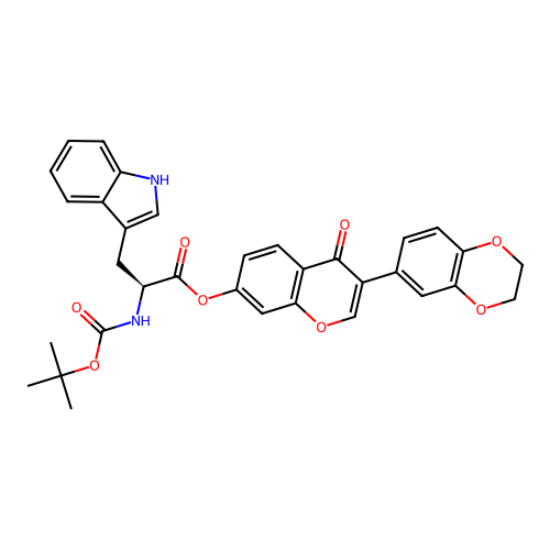(S)-3-(2,3-dihydrobenzo[b][1,4]dioxin-6-yl)-4-oxo-4H-chromen-7-yl 2-((tert-butoxycarbonyl)amino)-3-(1H-indol-3-yl)propanoate structure