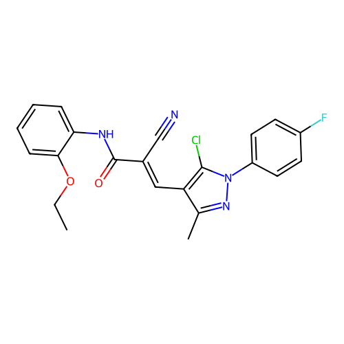 (E)-3-[5-chloro-1-(4-fluorophenyl)-3-methylpyrazol-4-yl]-2-cyano-N-(2-ethoxyphenyl)prop-2-enamide structure