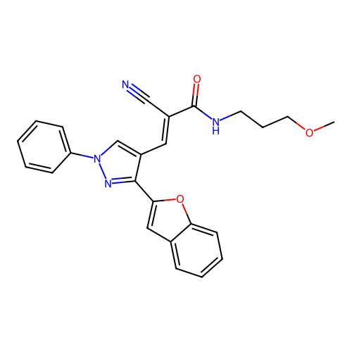 (E)-3-[3-(1-benzofuran-2-yl)-1-phenylpyrazol-4-yl]-2-cyano-N-(3-methoxypropyl)prop-2-enamide structure