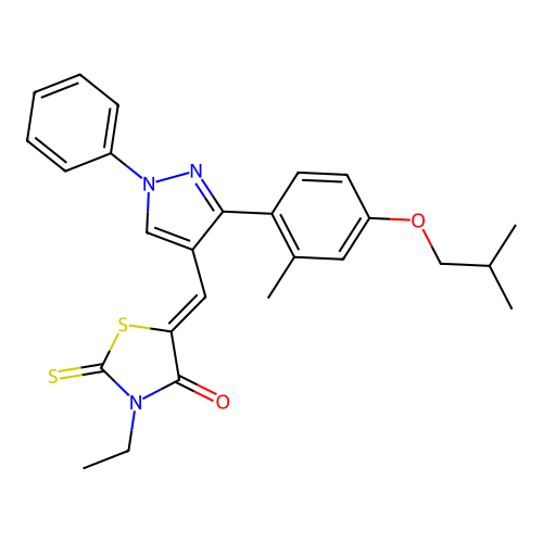 (5Z)-3-ethyl-5-({3-[2-methyl-4-(2-methylpropoxy)phenyl]-1-phenyl-1H-pyrazol-4-yl}methylidene)-2-thioxo-1,3-thiazolidin-4-one structure