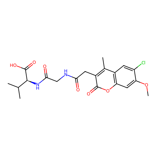 (S)-2-(2-(2-(6-chloro-7-methoxy-4-methyl-2-oxo-2H-chromen-3-yl)acetamido)acetamido)-3-methylbutanoic acid structure