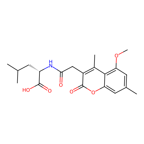 (S)-2-(2-(5-methoxy-4,7-dimethyl-2-oxo-2H-chromen-3-yl)acetamido)-4-methylpentanoic acid structure