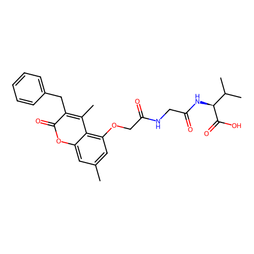 (S)-2-(2-(2-((3-benzyl-4,7-dimethyl-2-oxo-2H-chromen-5-yl)oxy)acetamido)acetamido)-3-methylbutanoic acid structure