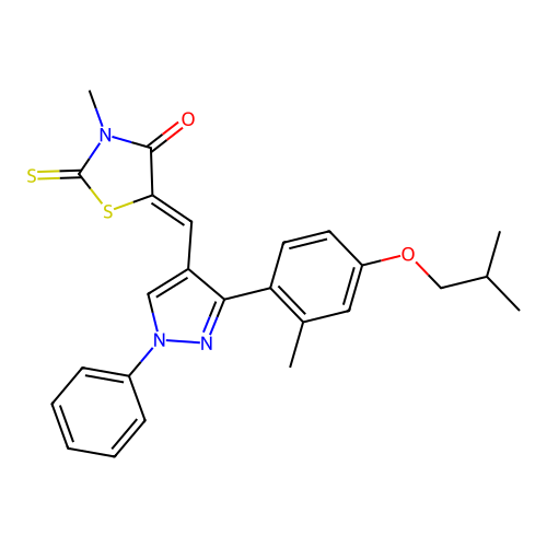 (5Z)-3-methyl-5-({3-[2-methyl-4-(2-methylpropoxy)phenyl]-1-phenyl-1H-pyrazol-4-yl}methylidene)-2-thioxo-1,3-thiazolidin-4-one structure