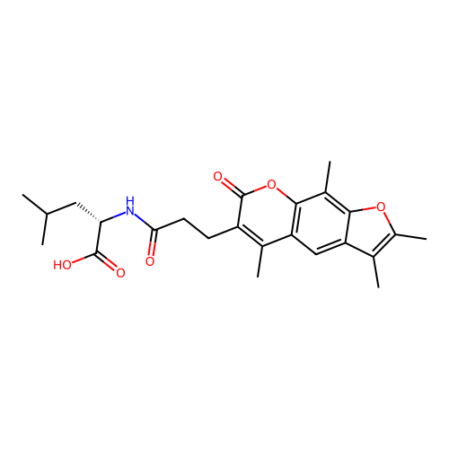 (S)-4-methyl-2-(3-(2,3,5,9-tetramethyl-7-oxo-7H-furo[3,2-g]chromen-6-yl)propanamido)pentanoic acid structure