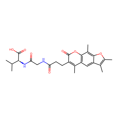 (S)-3-methyl-2-(2-(3-(2,3,5,9-tetramethyl-7-oxo-7H-furo[3,2-g]chromen-6-yl)propanamido)acetamido)butanoic acid structure