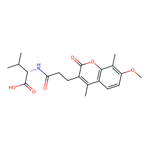 (S)-2-(3-(7-methoxy-4,8-dimethyl-2-oxo-2H-chromen-3-yl)propanamido)-3-methylbutanoic acid structure