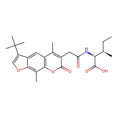 (2S,3R)-2-(2-(3-(tert-butyl)-5,9-dimethyl-7-oxo-7H-furo[3,2-g]chromen-6-yl)acetamido)-3-methylpentanoic acid structure