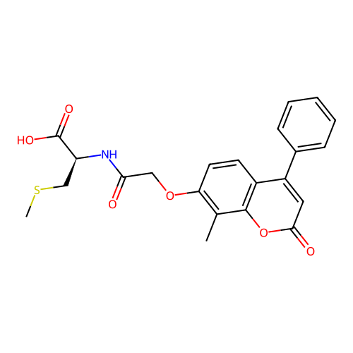 (R)-2-(2-((8-methyl-2-oxo-4-phenyl-2H-chromen-7-yl)oxy)acetamido)-3-(methylthio)propanoic acid structure