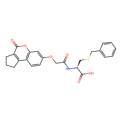 (R)-3-(benzylthio)-2-(2-((4-oxo-1,2,3,4-tetrahydrocyclopenta[c]chromen-7-yl)oxy)acetamido)propanoic acid structure