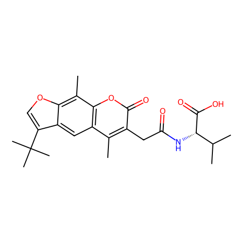(S)-2-(2-(3-(tert-butyl)-5,9-dimethyl-7-oxo-7H-furo[3,2-g]chromen-6-yl)acetamido)-3-methylbutanoic acid structure