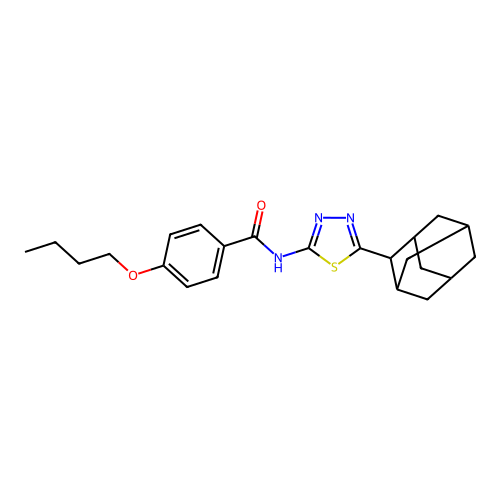N-(5-((1r,3r,5r,7r)-adamantan-2-yl)-1,3,4-thiadiazol-2-yl)-4-butoxybenzamide structure