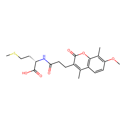 (S)-2-(3-(7-methoxy-4,8-dimethyl-2-oxo-2H-chromen-3-yl)propanamido)-4-(methylthio)butanoic acid structure