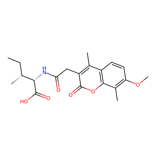 (2S,3R)-2-(2-(7-methoxy-4,8-dimethyl-2-oxo-2H-chromen-3-yl)acetamido)-3-methylpentanoic acid structure