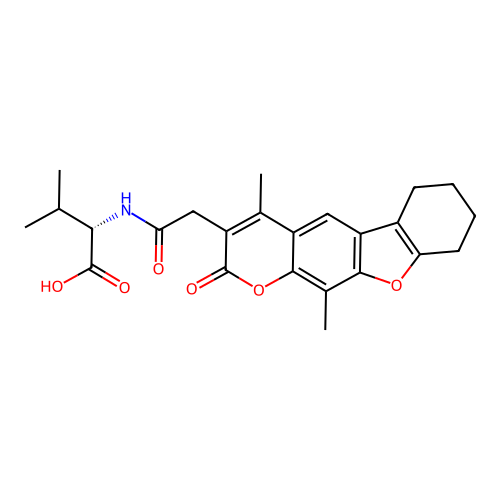 (S)-2-(2-(4,11-dimethyl-2-oxo-6,7,8,9-tetrahydro-2H-benzofuro[3,2-g]chromen-3-yl)acetamido)-3-methylbutanoic acid structure