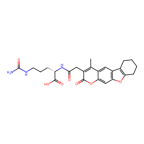 (2S)-5-(carbamoylamino)-2-[[2-(4-methyl-2-oxo-6,7,8,9-tetrahydro-[1]benzofuro[3,2-g]chromen-3-yl)acetyl]amino]pentanoic acid structure