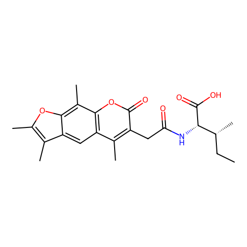 (2S,3R)-3-methyl-2-(2-(2,3,5,9-tetramethyl-7-oxo-7H-furo[3,2-g]chromen-6-yl)acetamido)pentanoic acid structure